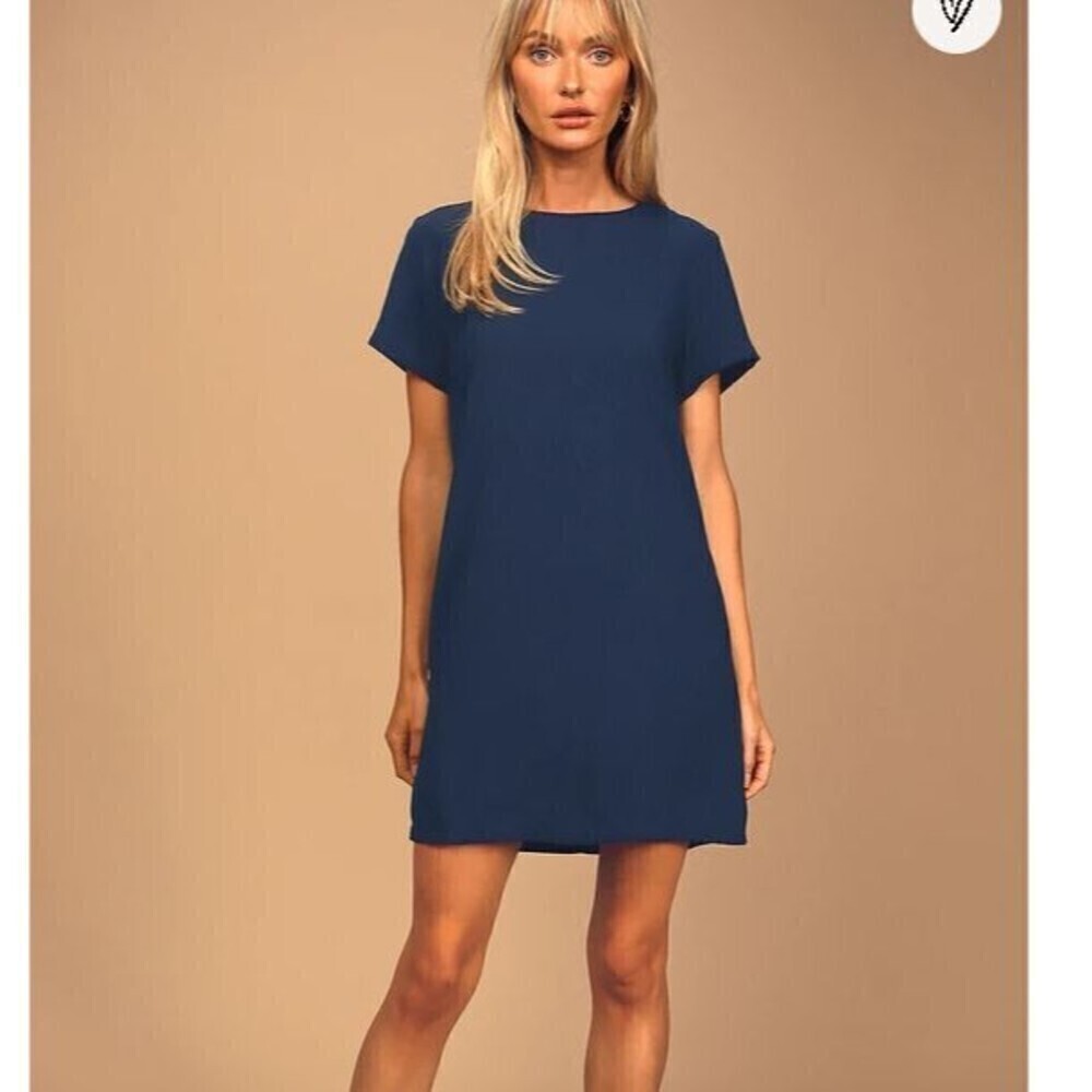 Lulu's Women's Dress Shift and Shout Blue Short Sleeved Size S Zip Back